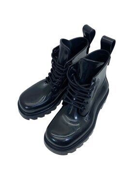 Bottega Veneta Strut Lace Up Rubber Boots Ankle Shoes Black